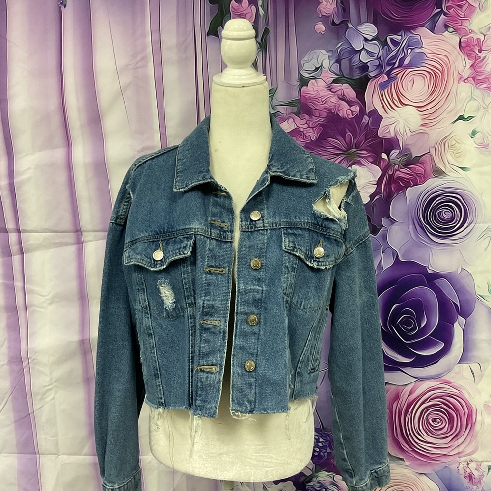 Forever 21 Blue Distressed Jean Jacket